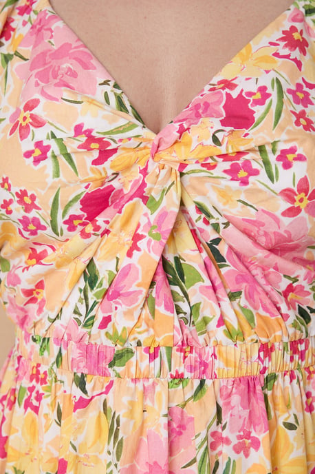 Plus Floral Poplin Twist Front Midi Dress - Image 4