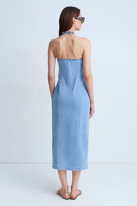 Halternek Midi Denim Jurk - Image 2
