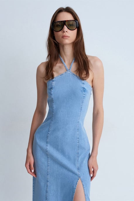 Halternek Midi Denim Jurk - Image 3