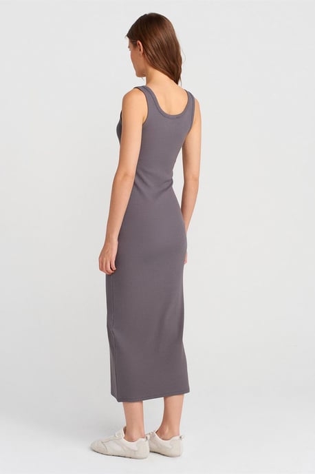 Geribbeld Midi Bodycon Jurk Met Knopen - Image 2