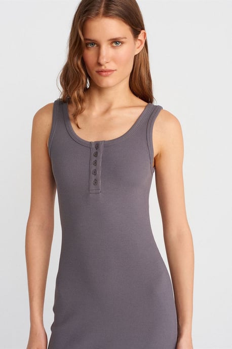 Geribbeld Midi Bodycon Jurk Met Knopen - Image 3