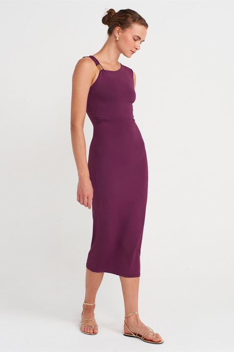 Mouwloze Bodycon Midi Jurk met Accessoire Detail - Image 4
