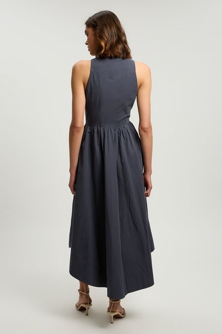 Cotton Poplin Tie Neck Midi Dress - Image 3