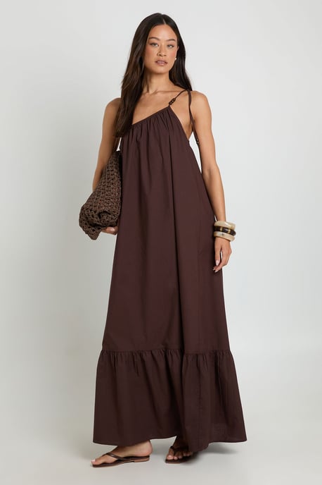 Tall Beaded Tie One Shoulder Smock Maxi Dress - Image 1