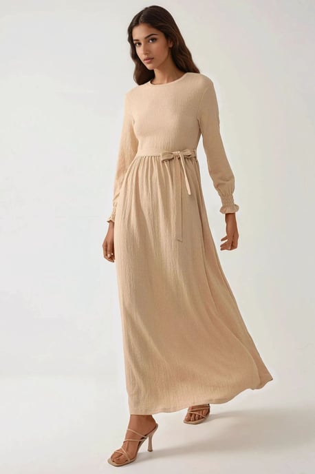 Texturerad Crew Neck Maxi Klänning - Image 6