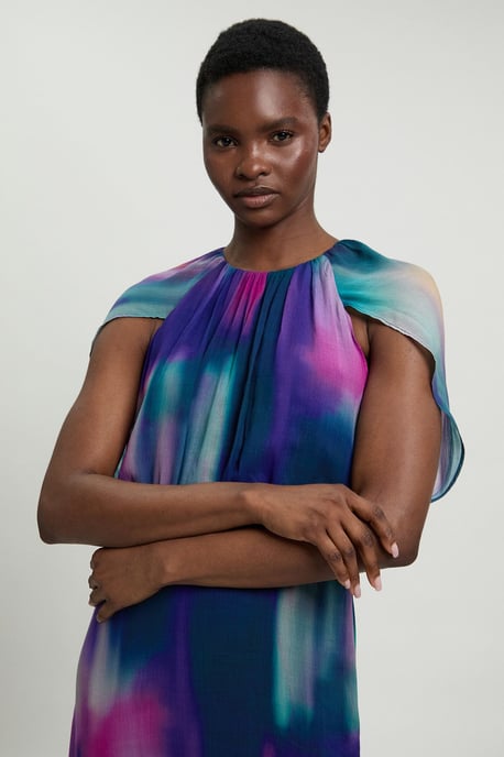Crinkle Georgette Cape Blur Print Woven Maxi Dress - Image 2