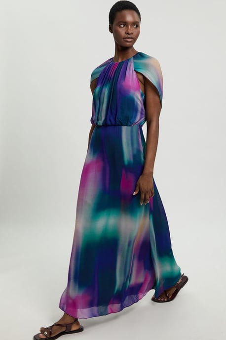 Crinkle Georgette Cape Blur Print Woven Maxi Dress - Image 4