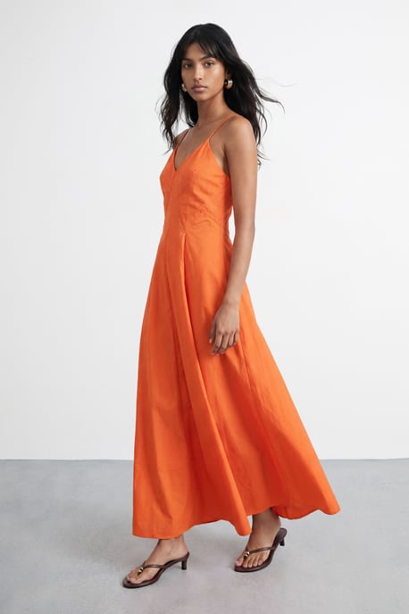 Seam Detail Strappy Full Skirt Midi Dress - Image 1