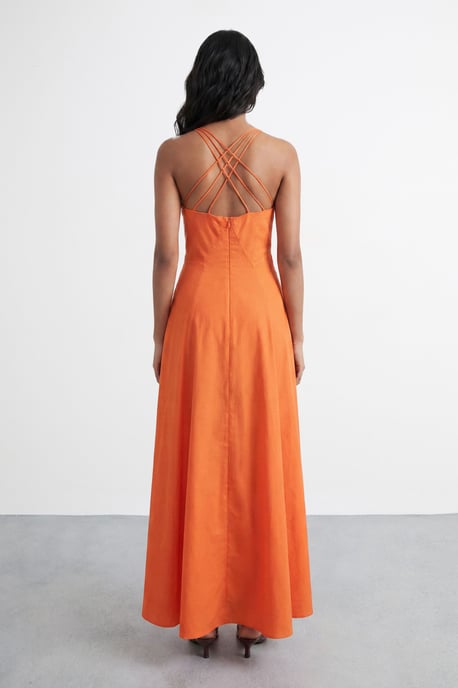 Seam Detail Strappy Full Skirt Midi Dress - Image 3