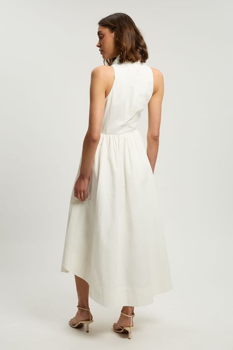 Cotton Poplin Tie Neck Midi Dress - Image 3
