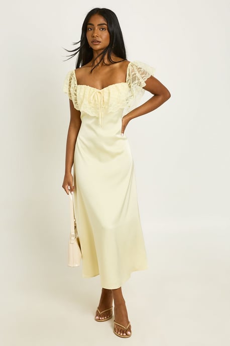 Lace Bardot Satin Midaxi Dress - Image 1