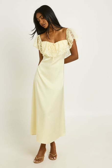 Lace Bardot Satin Midaxi Dress - Image 3