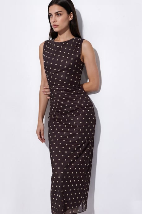 Gestipte Midi Tulle Jurk met Ronde Hals - Image 4