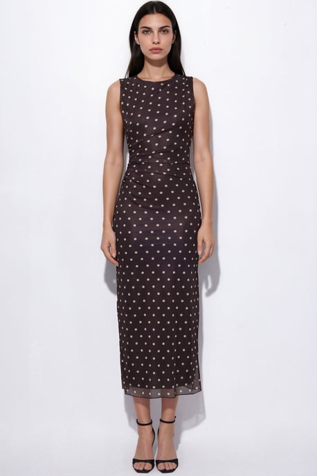 Gestipte Midi Tulle Jurk met Ronde Hals - Image 6
