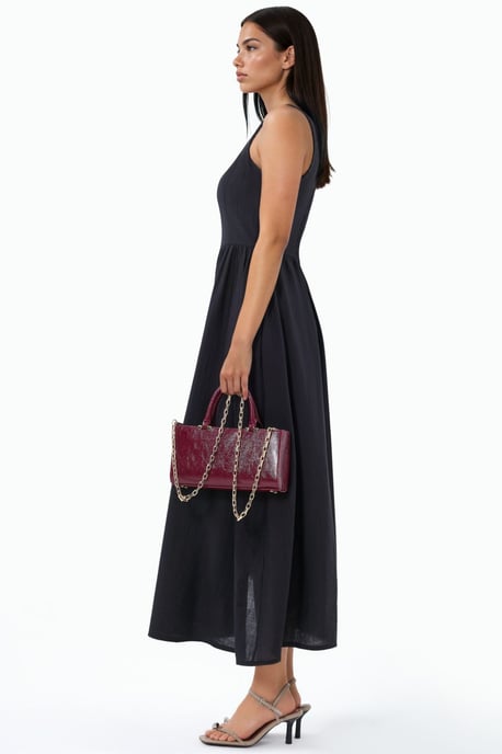 Solid Midi Dress with Square Collar - Image 2