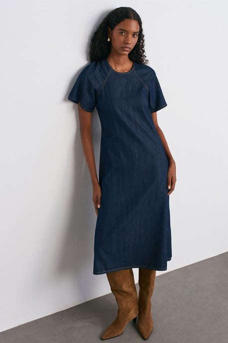 Katoenen Denim Midi A-lijn Jurk - Image 3