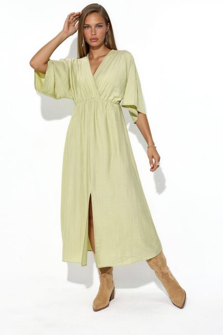 V-Neck Midi Wrap Dress with Three Quarter Sleeves - Image 2