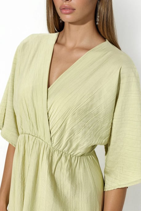 V-Neck Midi Wrap Dress with Three Quarter Sleeves - Image 4