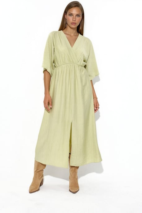 V-Neck Midi Wrap Dress with Three Quarter Sleeves - Image 5