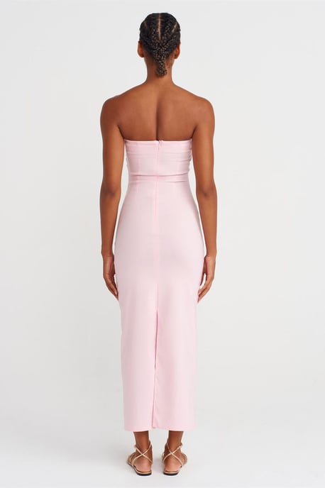 Strapless Bodycon Midi Dress With Slit - Image 2