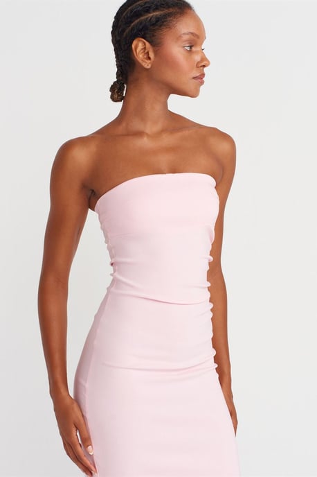 Strapless Bodycon Midi Dress With Slit - Image 3