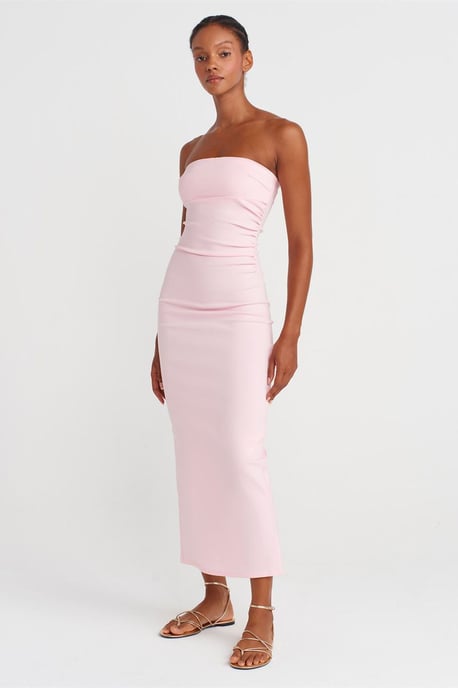 Strapless Bodycon Midi Dress With Slit - Image 4