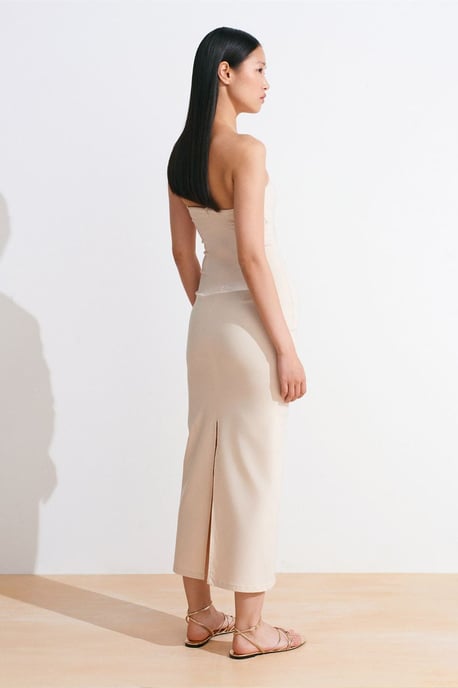 Strapless Bodycon Midi Jurk Met Splits - Image 2
