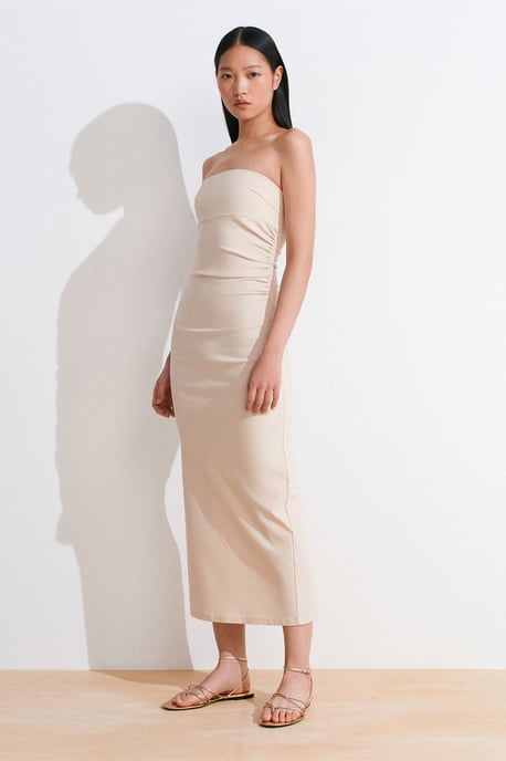 Strapless Bodycon Midi Jurk Met Splits - Image 3