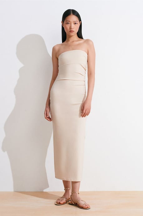 Strapless Bodycon Midi Jurk Met Splits - Image 5