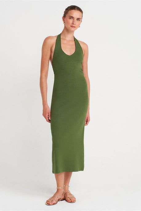 Dames Halter Nek Bodycon Midi Jurk - Image 1