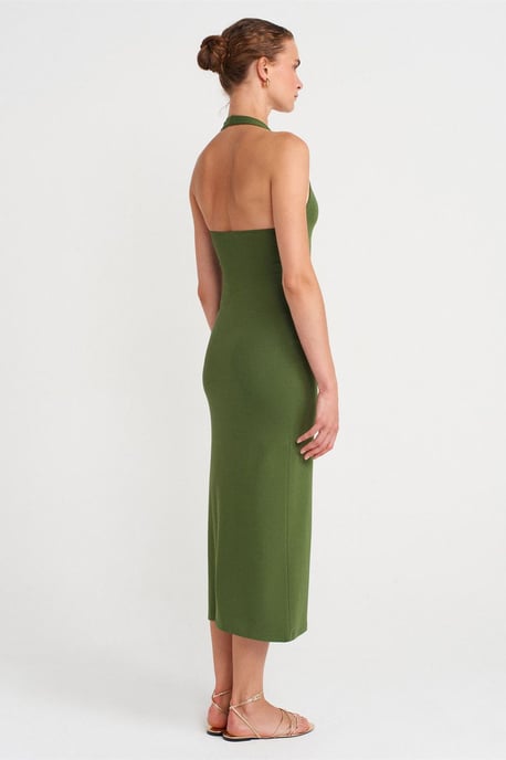 Dames Halter Nek Bodycon Midi Jurk - Image 2
