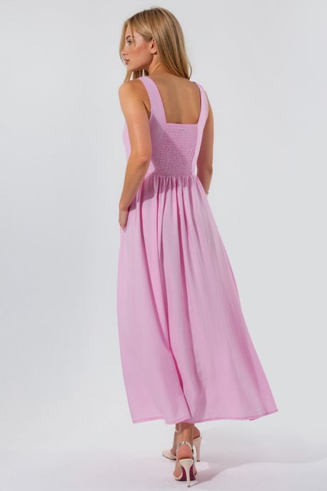 Solid Midi Dress with Square Collar - Image 3