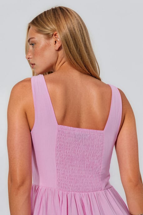 Solid Midi Dress with Square Collar - Image 4