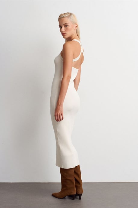 Ribbad Halterneck Midi Bodycon Klänning - Image 2