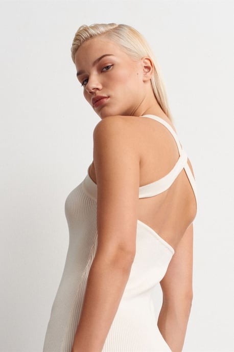 Ribbad Halterneck Midi Bodycon Klänning - Image 5