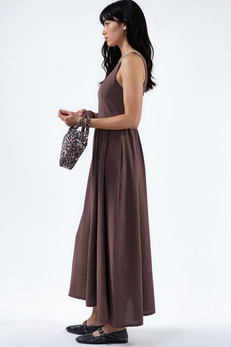 Solid Midi Dress with Square Collar - Image 2