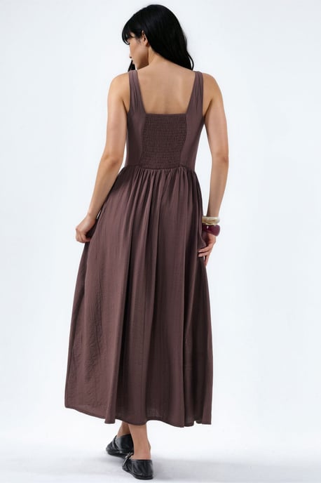 Solid Midi Dress with Square Collar - Image 3