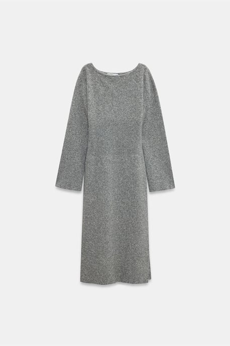Ribbad Bodycon Midi Klänning med Slits - Image 5