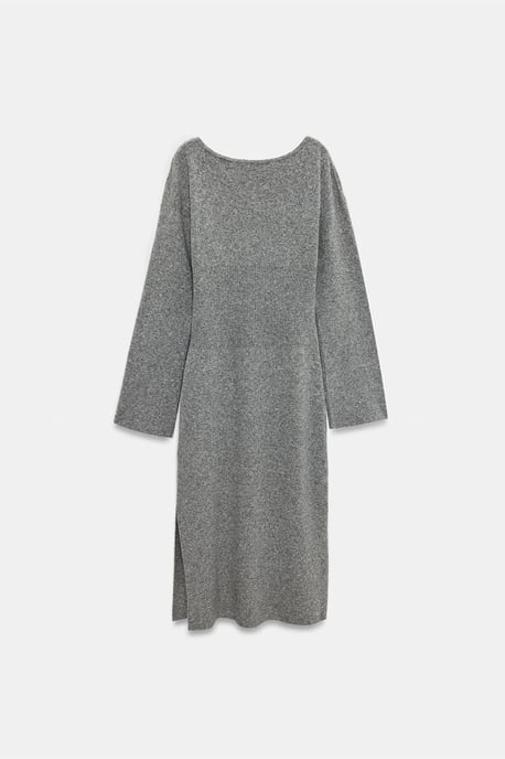 Ribbad Bodycon Midi Klänning med Slits - Image 6