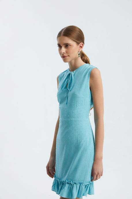 Round Neck Drawstring Ruffle Sleeveless Mini Dress - Image 4