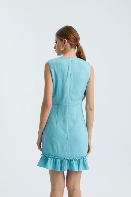 Round Neck Drawstring Ruffle Sleeveless Mini Dress - Image 5