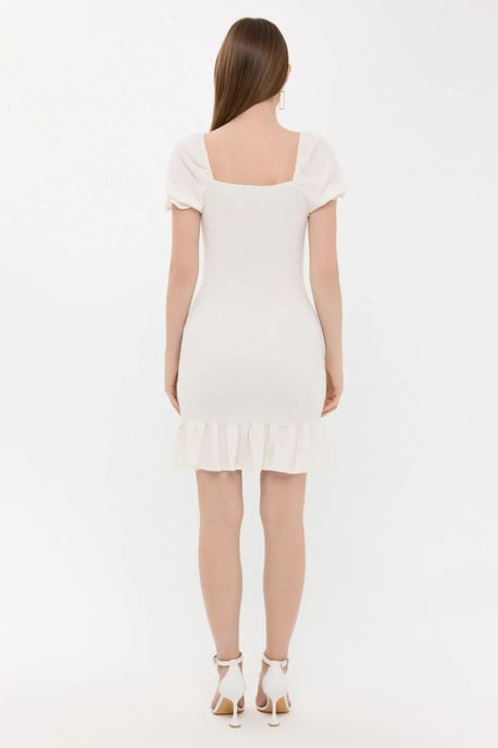 Ribbed Ruffled Square Neck Mini Dress with Balloon Sleeves - Image 5