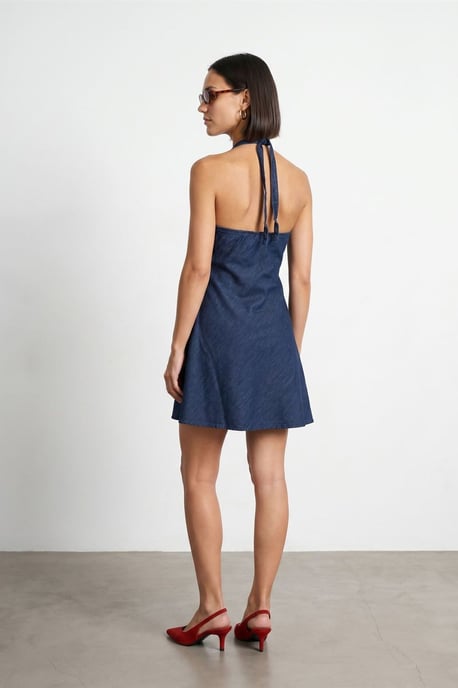 Katoenen Denim Halter Mini-jurk - Image 3