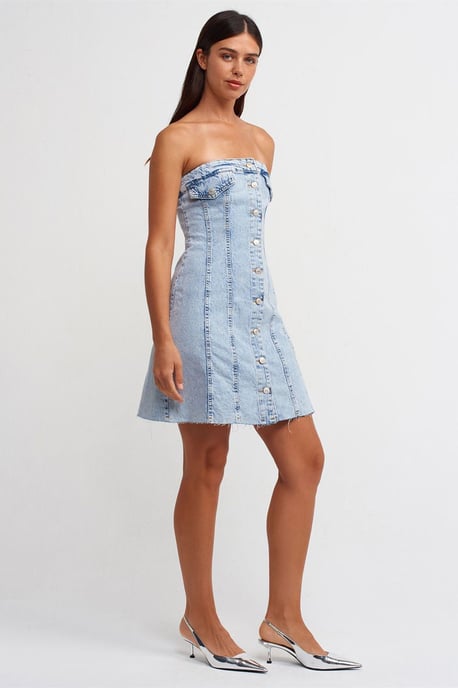 Strapless Mini Denim Jurk - Image 3