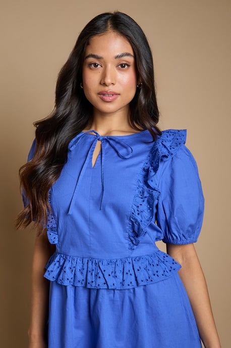 Petite Tie Front Broderie Ruffle Mini Dress - Image 2
