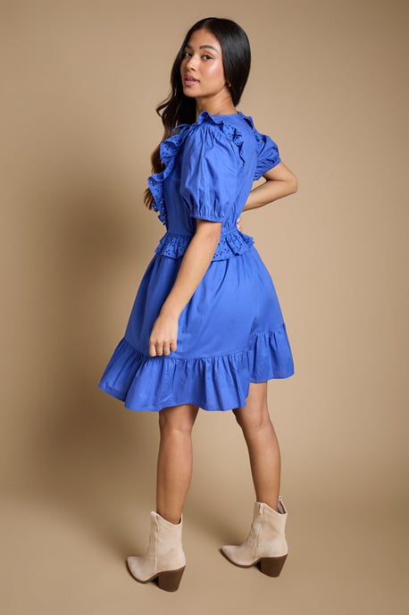 Petite Tie Front Broderie Ruffle Mini Dress - Image 3