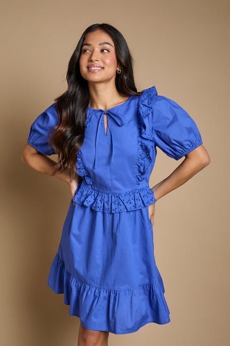 Petite Tie Front Broderie Ruffle Mini Dress - Image 4