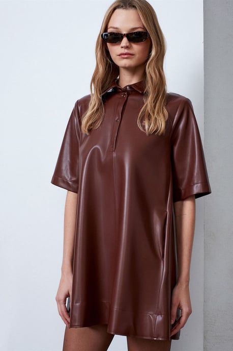 Luxe Fit Faux Leather Mini Shirtjurk - Image 3
