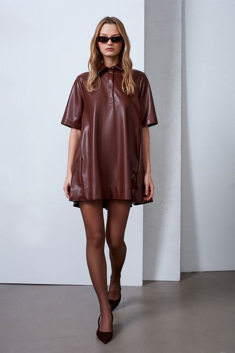 Luxe Fit Faux Leather Mini Shirtjurk - Image 4