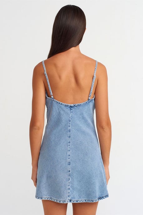 Bomull Denim Mini A-linje Klänning med U-cut - Image 2